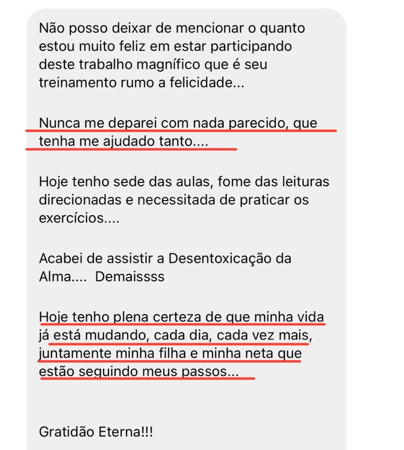 Print de depoimento no WhatsApp