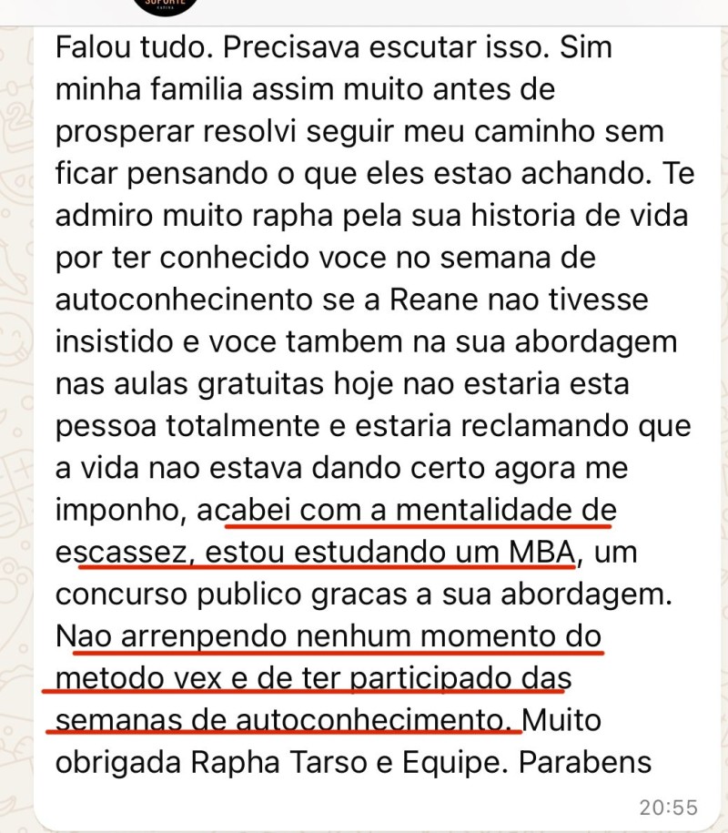Print de depoimento no WhatsApp
